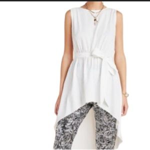 Anthropologie White Top with Black and Gold Label